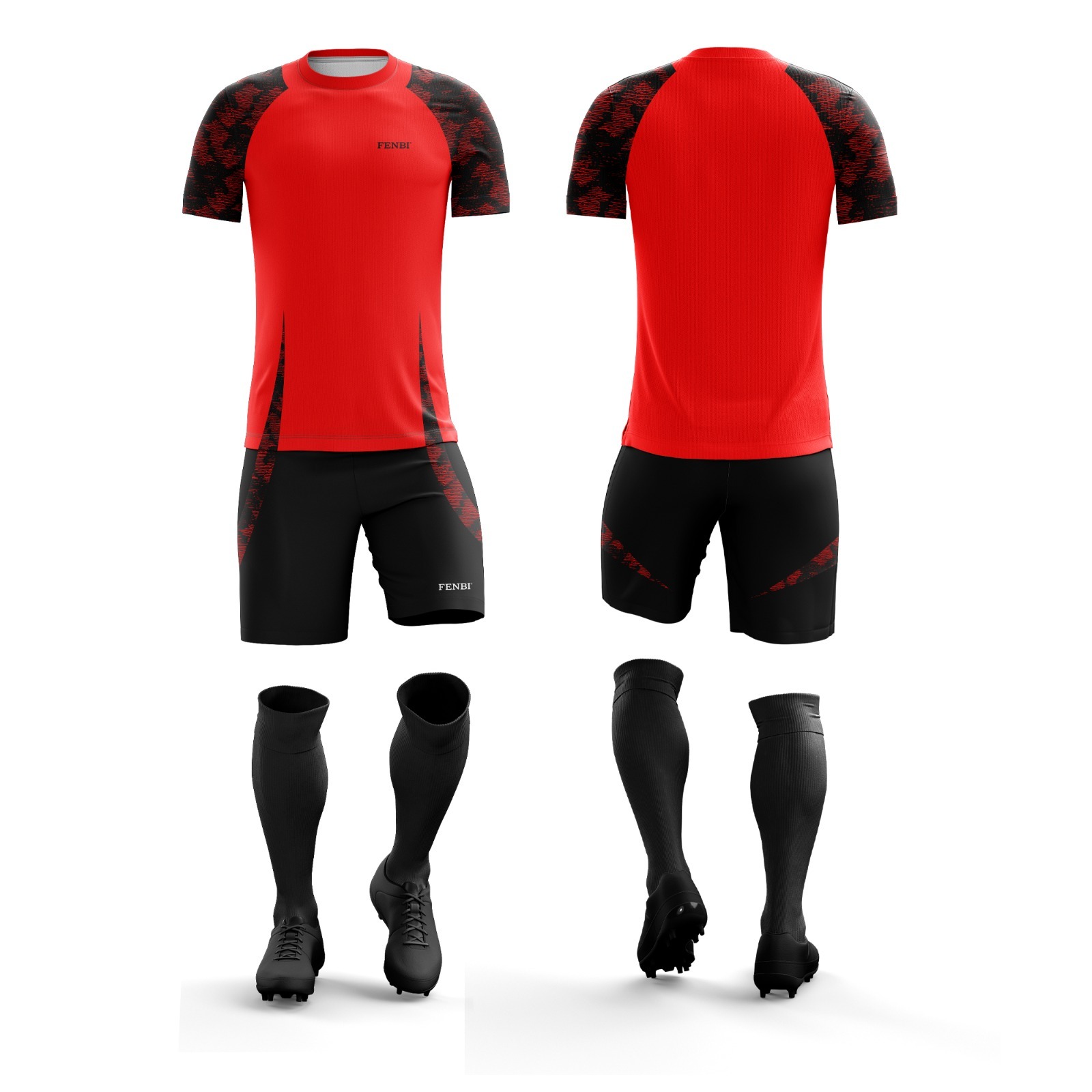 FENBI Trikotsatz Rot Schwarz mit Trikot Hose und Stutzen