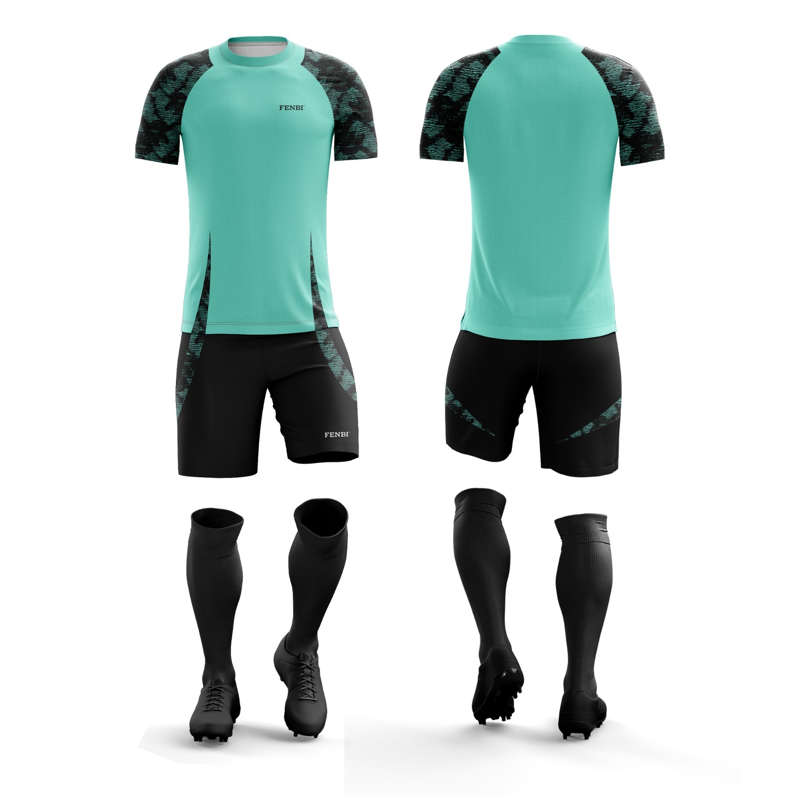 FENBI Trikotsatz Mint Schwarz mit Trikot Hose und Stutzen